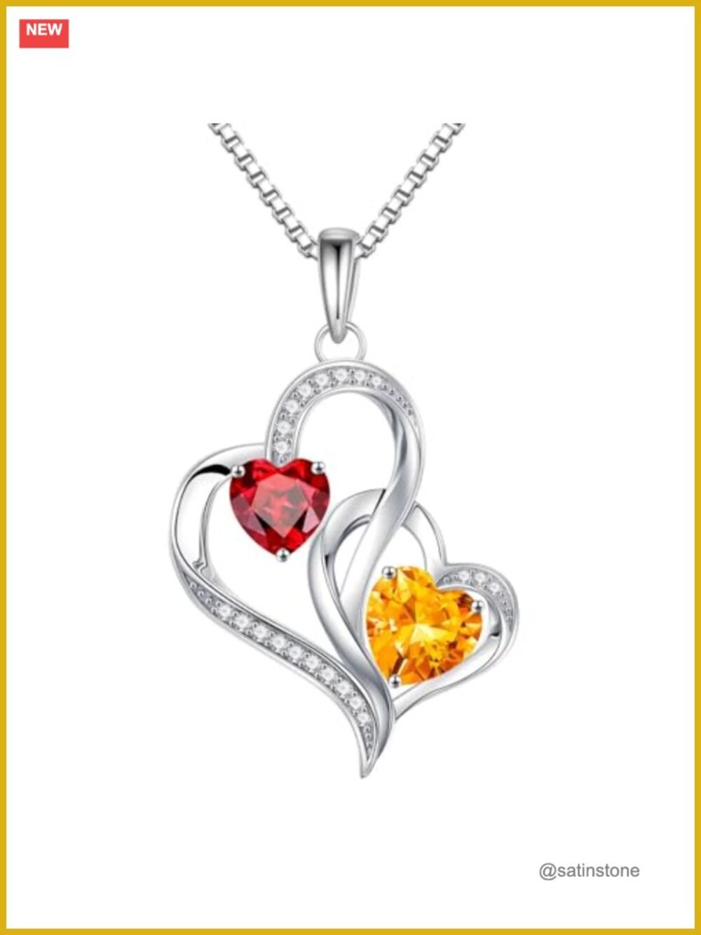 Sterling Silver Double Birthstone Pendant Necklace 18+2 Inch Gift for Women
